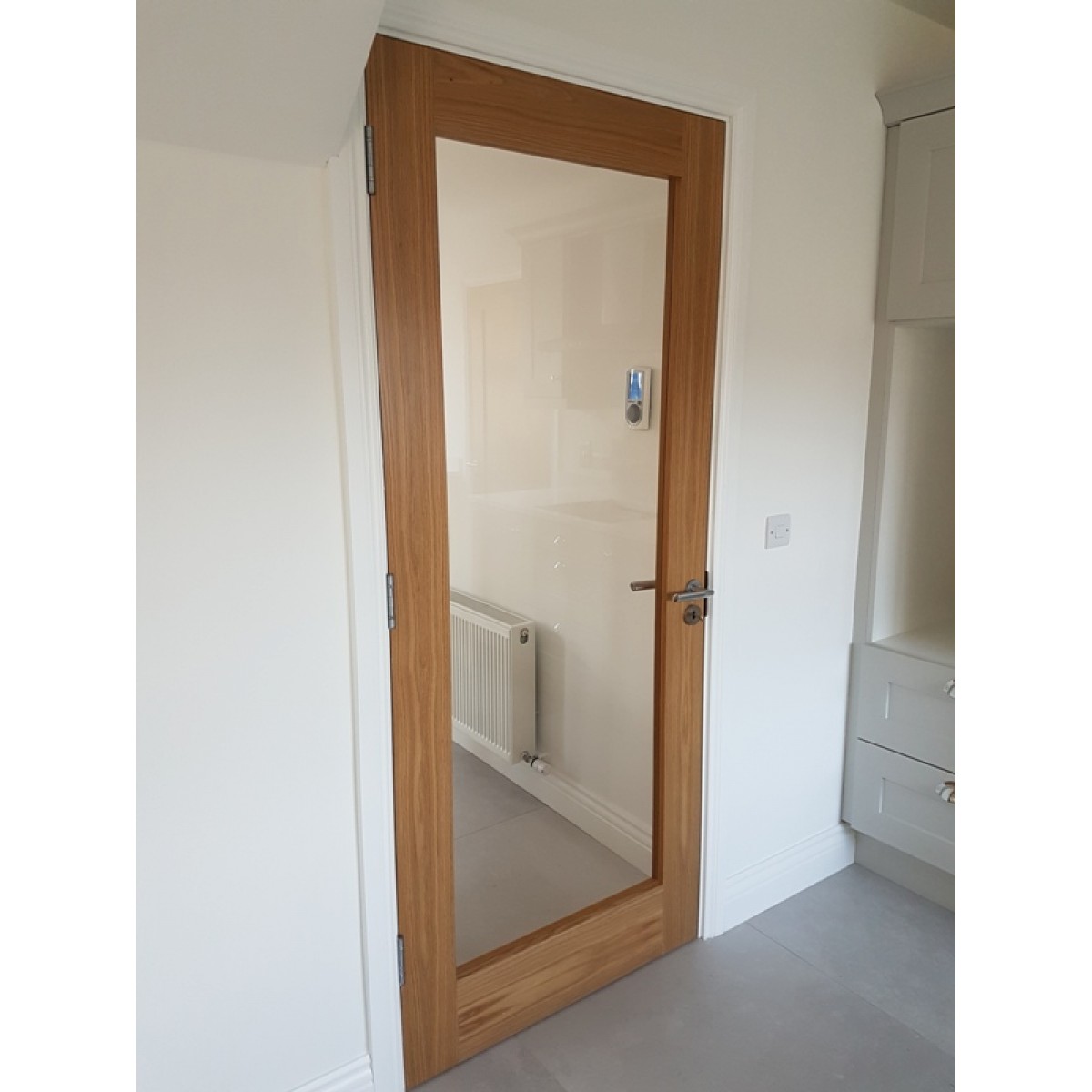 Seadec Cheshire Oak Shaker Door 6'8" x 2'8 Clear Clear Glass