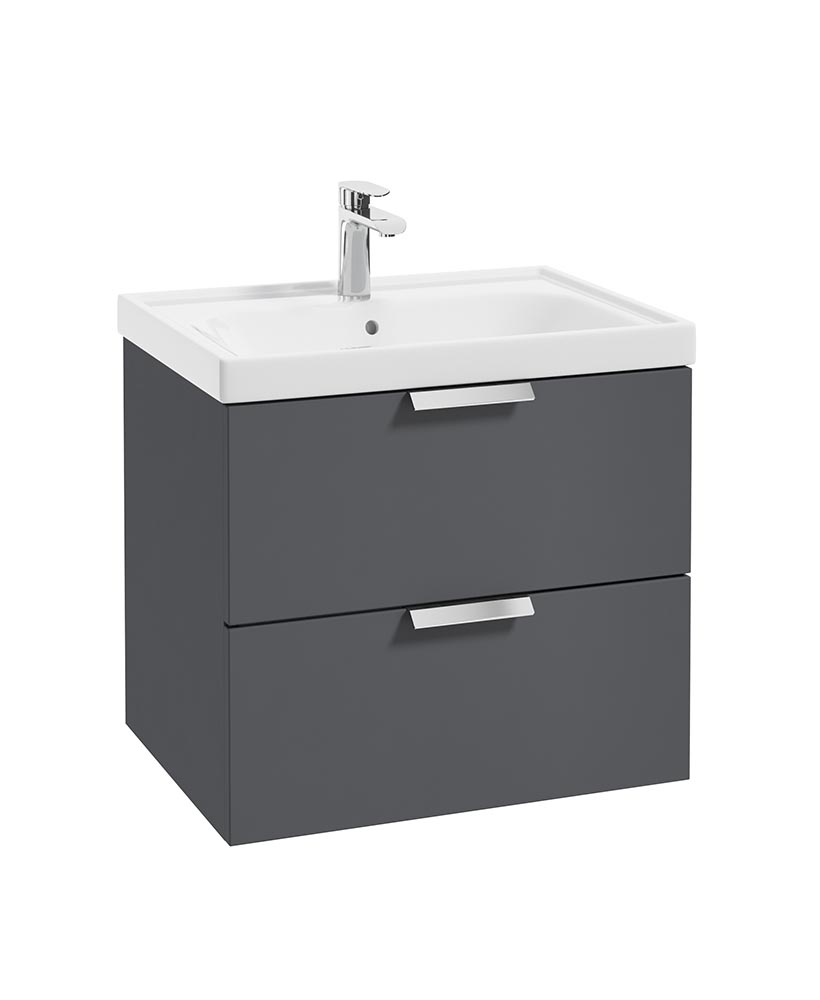 Stockholm Wall Hung Unit Midnight Grey Brushed Chrome Handle - 60cm