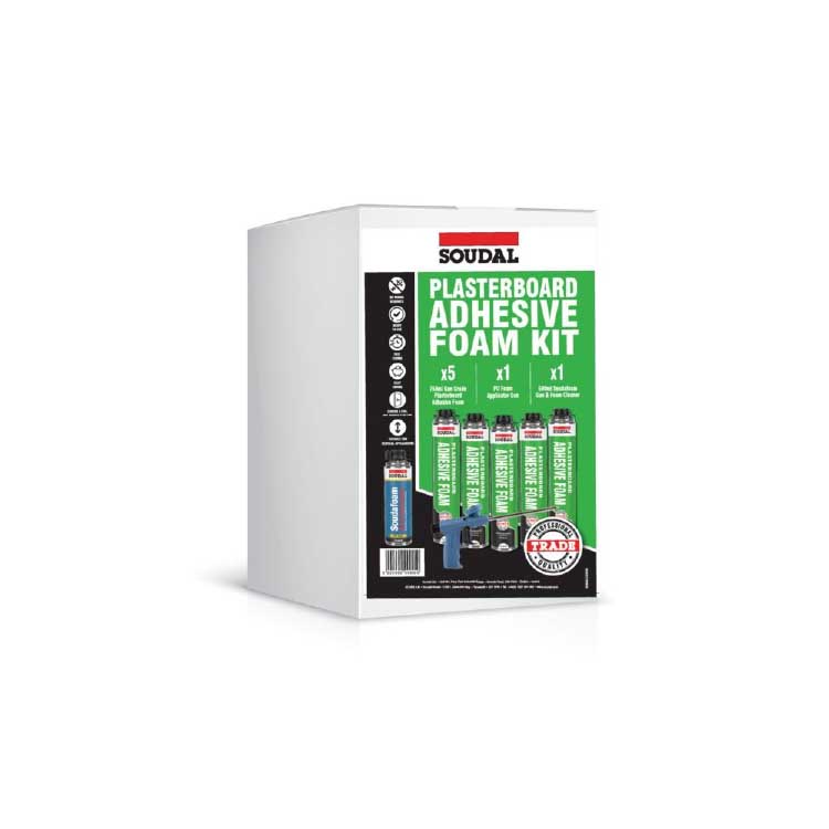 Plasterboard Adhesive Kit 5 x 750ml Gun & Gun Cleaner