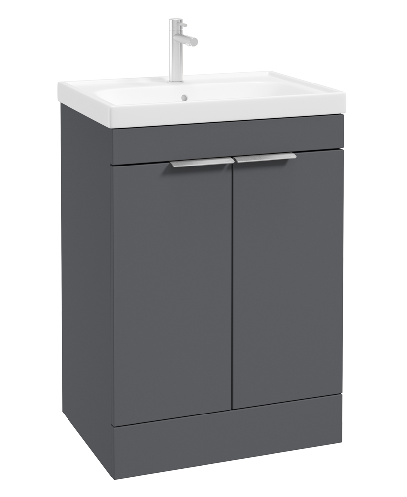 Stockholm Floor Standing 60cm Matt Midnight Grey 2 Door Unit Uf0092 Vanity Unit comes with Ceramic Basin