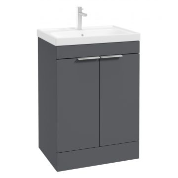 Stockholm Floor Standing 60cm Matt Midnight Grey 2 Door Unit Uf0092 Vanity Unit comes with Ceramic Basin
