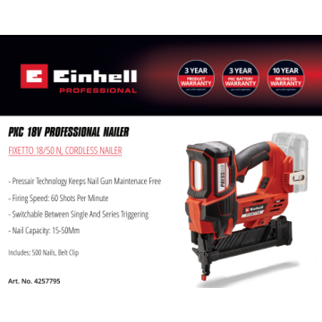 Einhell Pxc 18v Professional Cordless Nailer Fixetto 18/50 N (Body Only)