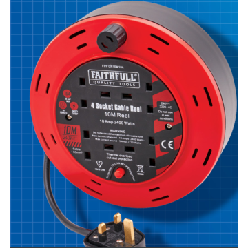 Faithful Cassette Cable Reel 10m 4 Socket 240v / 10a