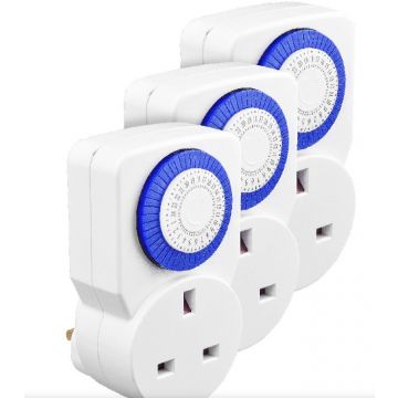 Masterplug 24 Hour Mechanical Programmable Timer Plug - 3 Pack